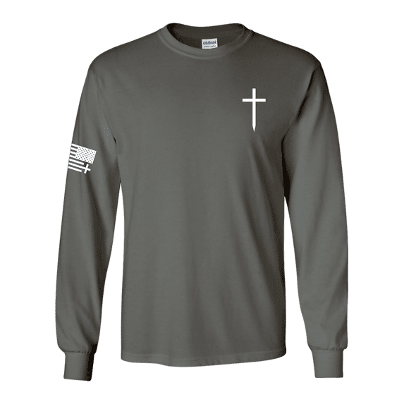 Trenz Shirt Company Christian Shirt Faith Cross Crest American Flag Mens Long-Sleeve Graphic T-Shirt-Charcoal-xxl