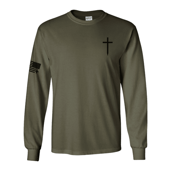 Trenz Shirt Company Christian Shirt Faith Cross Crest American Flag Mens Long-Sleeve Graphic T-Shirt-Military-medium