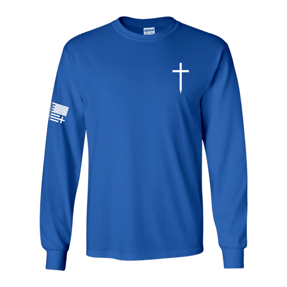 Trenz Shirt Company Christian Shirt Faith Cross Crest American Flag Mens Long-Sleeve Graphic T-Shirt-Royal-xxl
