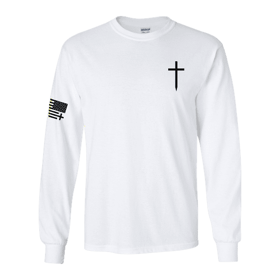 Trenz Shirt Company Christian Shirt Faith Cross Crest American Flag Mens Long-Sleeve Graphic T-Shirt-White-6xl