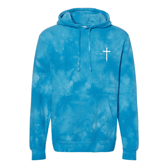 Trenz Shirt Company Christian Shirt Faith Cross Crest Tie-Dye Hoodie-Aqua Blue-large