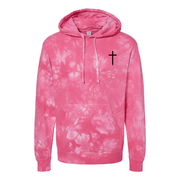 Trenz Shirt Company Christian Shirt Faith Cross Crest Tie-Dye Hoodie-Pink-small