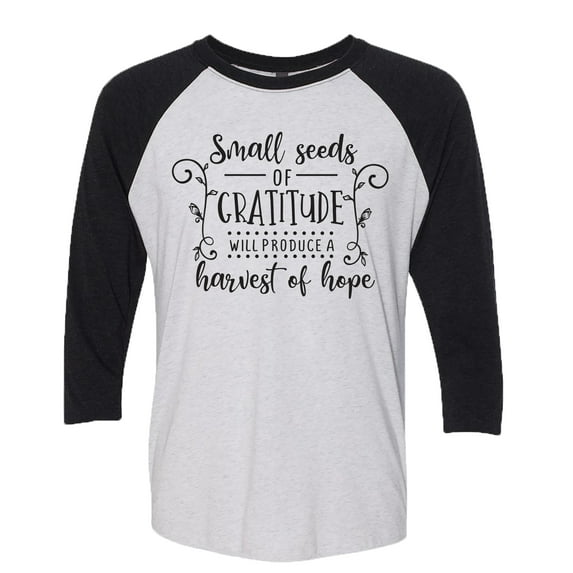 Trenz Shirt Company Christian Small Seeds of Gratitude Ladies Baseball Tee-Black Medium