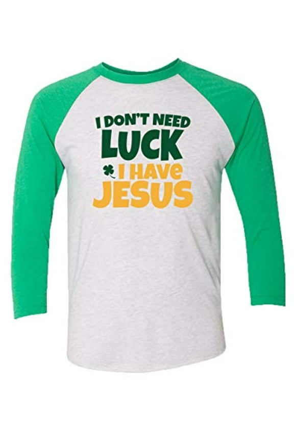 Christian St. Patrick's Day I Have Jesus Ladies Baseball Tee-Green/Heather White-Medium