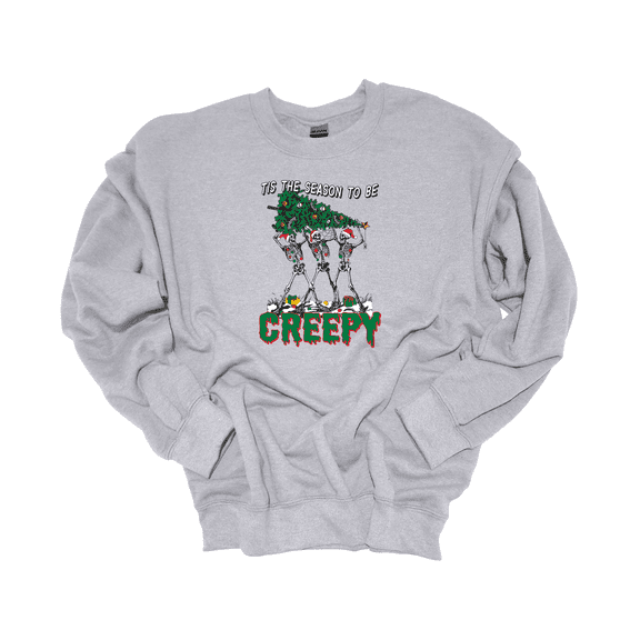 Trenz Shirt Company Christmas Skeletons Tis The Season To Be Creepy Crewneck Sweatshirt-Sports Grey-small