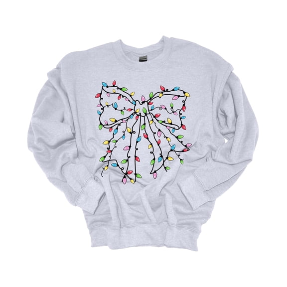 Trenz Shirt Company Christmas Sweatshirt Christmas Light Bow Coquette Christmas Crewneck Sweatshirt-Ash Grey-medium