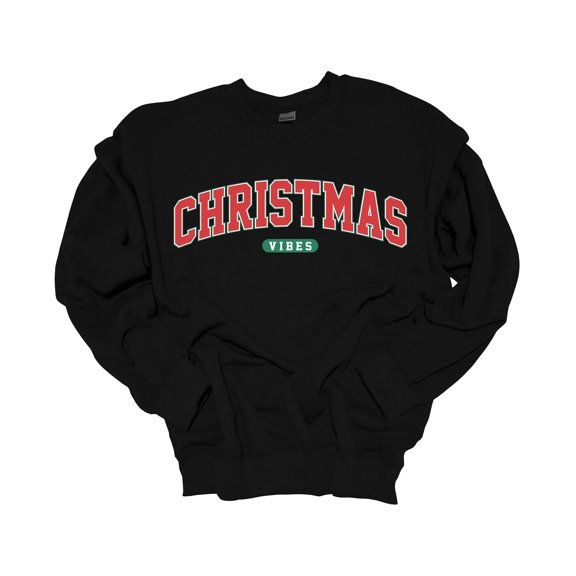 Trenz Shirt Company Christmas Sweatshirt Christmas Vibes Merry Christimas Crewneck Sweatshirt-Black-small
