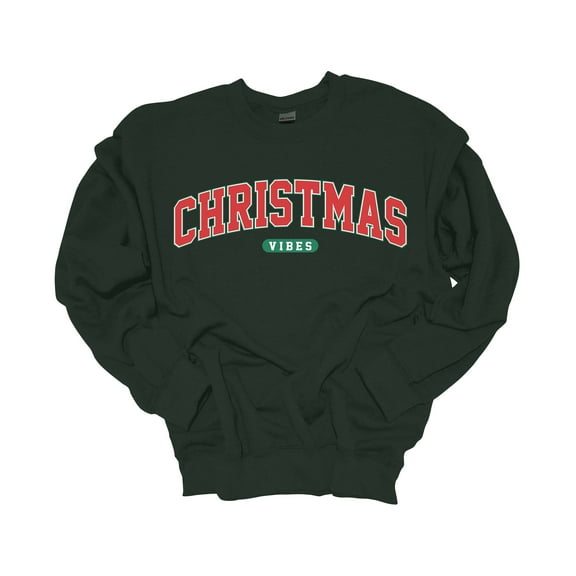 Trenz Shirt Company Christmas Sweatshirt Christmas Vibes Merry Christimas Crewneck Sweatshirt-Forest Green-small