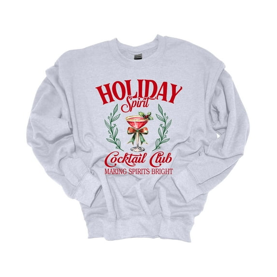 Trenz Shirt Company Christmas Sweatshirt Holiday Spirit Cocktail Club Coquette Christmas Bow Crewneck Sweatshirt-Ash Grey-xxl