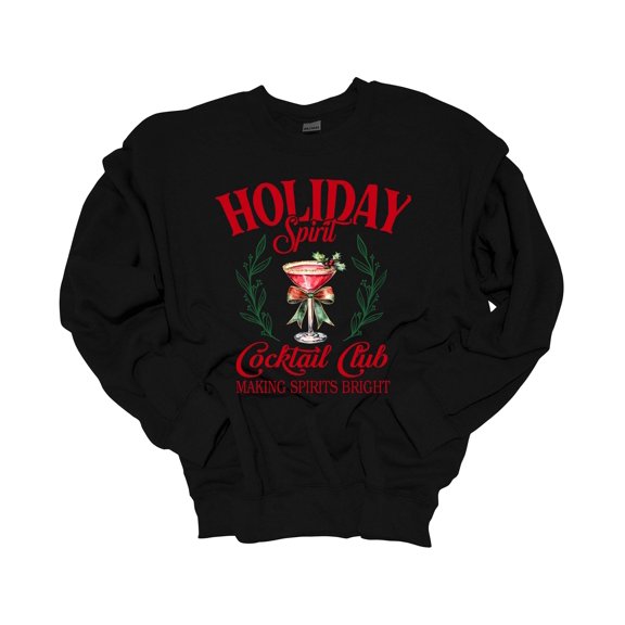 Trenz Shirt Company Christmas Sweatshirt Holiday Spirit Cocktail Club Coquette Christmas Bow Crewneck Sweatshirt-Black-large