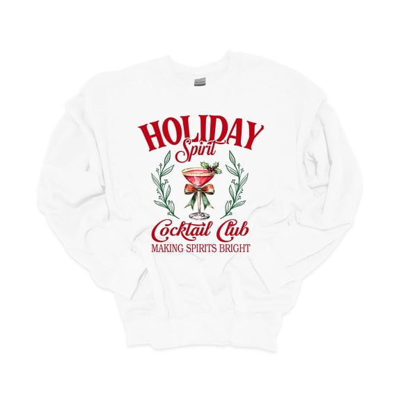 Trenz Shirt Company Christmas Sweatshirt Holiday Spirit Cocktail Club Coquette Christmas Bow Crewneck Sweatshirt-White-small