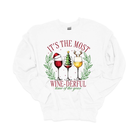 Trenz Shirt Company Christmas Sweatshirt It's The Most Wine-Derful Time of the Year Crewneck Sweatshirt-White-small