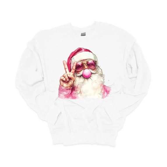 Trenz Shirt Company Christmas Sweatshirt Peace Sign Bubble Gum Santa Claus Crewneck Sweatshirt-White-4xl