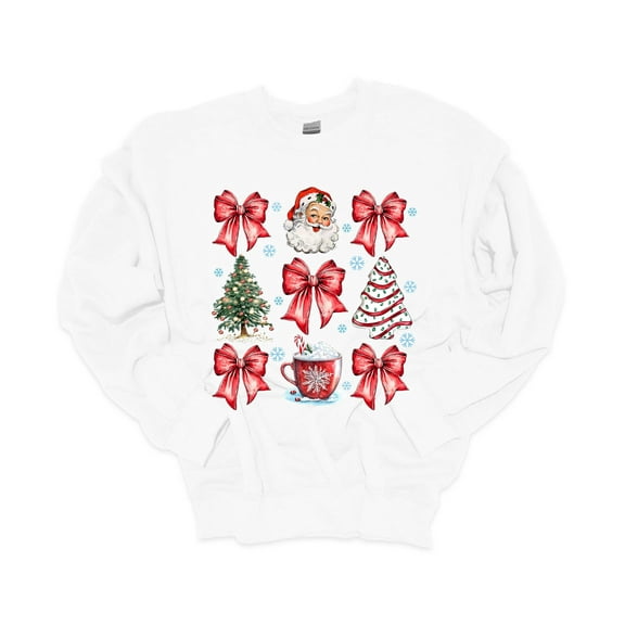 Trenz Shirt Company Christmas Sweatshirt Santa Claus Tree Cake Bows Coquette Christmas Crewneck Sweatshirt-White-4xl