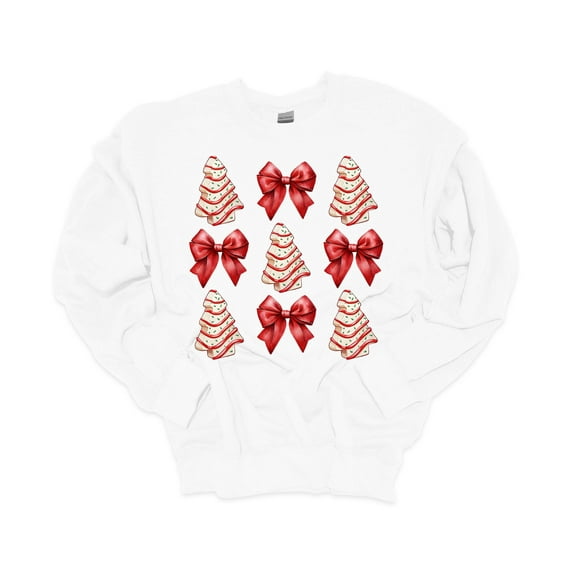 Trenz Shirt Company Christmas Sweatshirt Tree Cakes and Red Bows Crewneck Sweatshirt-White-5xl