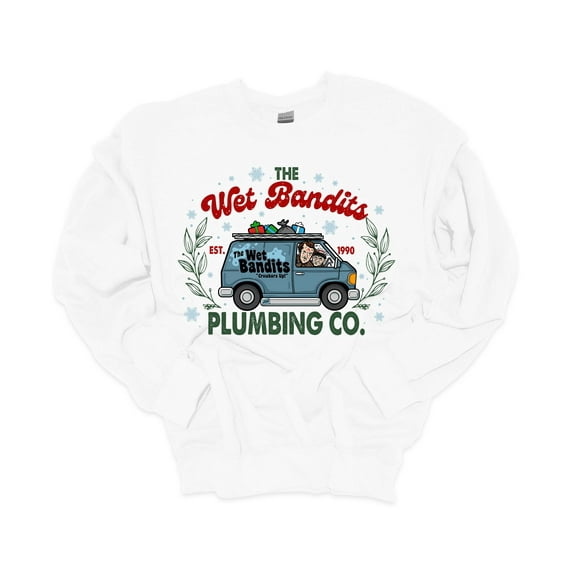 Trenz Shirt Company Christmas Sweatshirt Wet Bandits Plumbing Co. Crewneck Sweatshirt-White-xxl