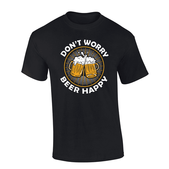 Trenz Shirt Company Clinking Cups Don't Worry Beer Happy Short Sleeve Mens Graphic T-Shirt-Black-4xl