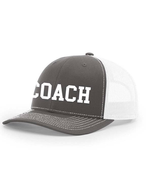 Coach Hat Mens Head Coach Sports Team Color Coach Embroidered Trucker Hat, Charcoal/White