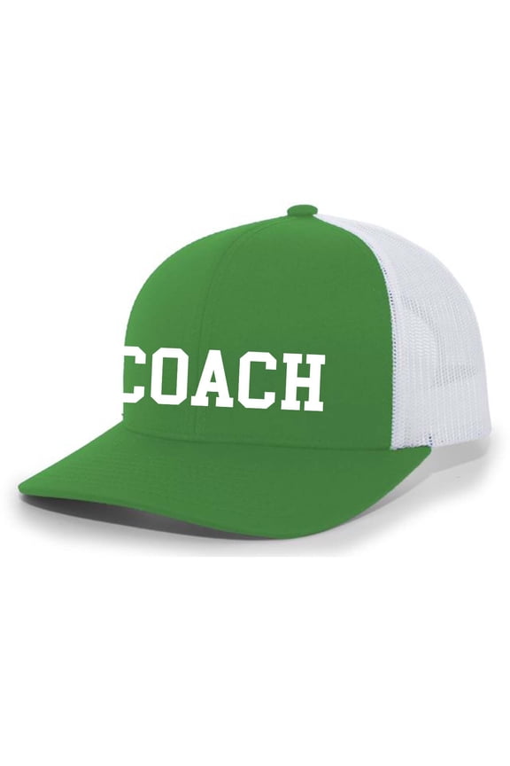 Coach Hat Mens Head Coach Sports Team Color Coach Embroidered Trucker Hat, Kelly Green/White