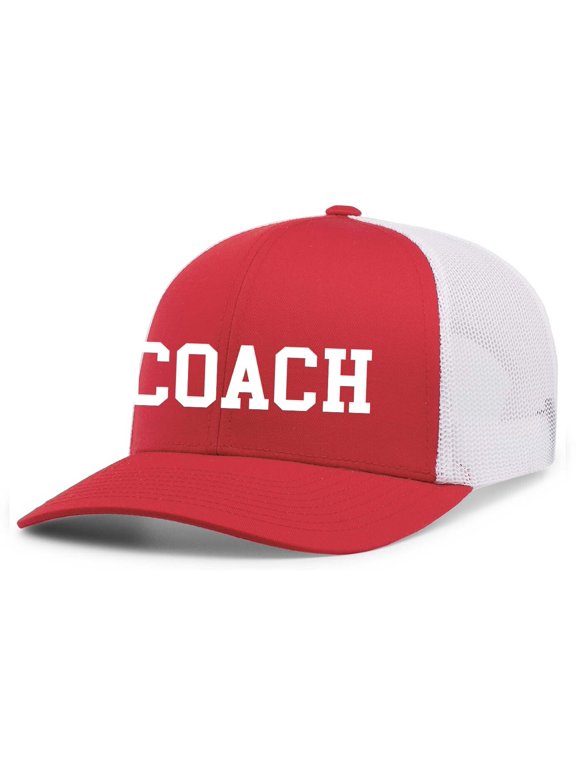 Coach Hat Mens Head Coach Sports Team Color Coach Embroidered Trucker Hat, Red/White