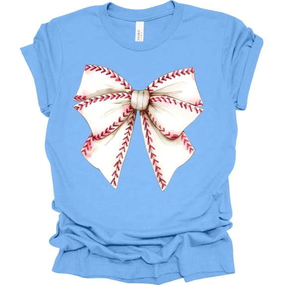 Trenz Shirt Company Coquette Baseball Bow Womens Short Sleeve T-shirt-Carolina Blue-4X-Large