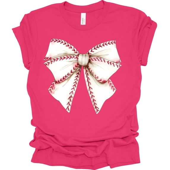 Trenz Shirt Company Coquette Baseball Bow Womens Short Sleeve T-shirt-Fuchsia-4X-Large