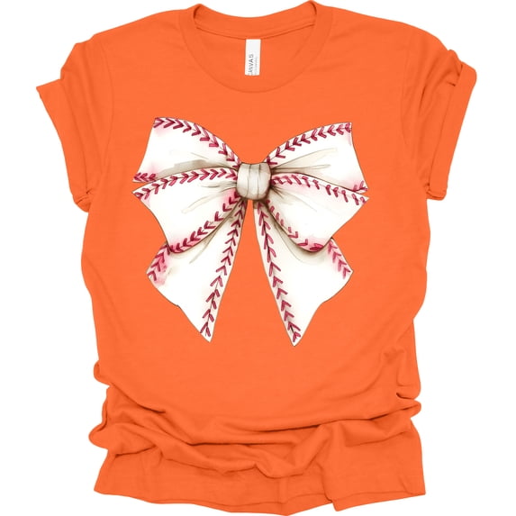 Trenz Shirt Company Coquette Baseball Bow Womens Short Sleeve T-shirt-Orange-X-Large