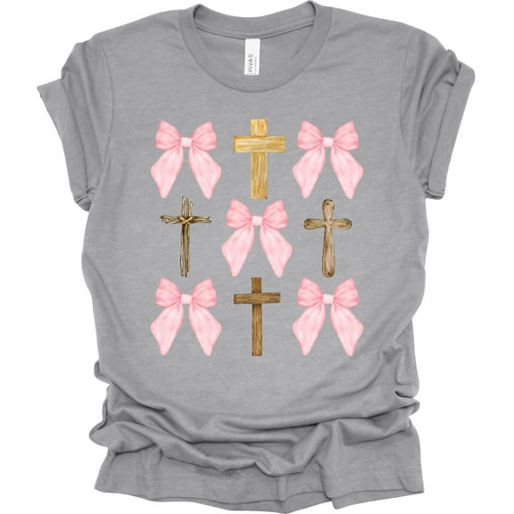 Trenz Shirt Company Coquette Cross and Bows Short Sleeve T-shirt-Athletic Heather-3X-Large
