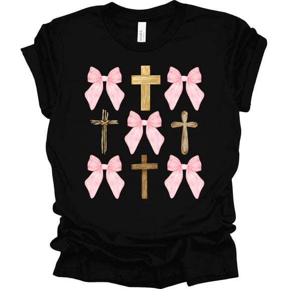 Trenz Shirt Company Coquette Cross and Bows Short Sleeve T-shirt-Black-Medium