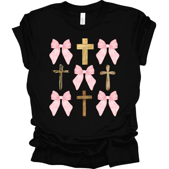 Trenz Shirt Company Coquette Cross and Bows Short Sleeve T-shirt-Black-X-Large