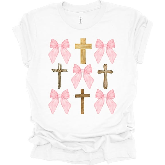 Trenz Shirt Company Coquette Cross and Bows Short Sleeve T-shirt-White-Large