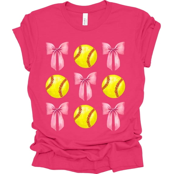 Trenz Shirt Company Coquette Softball Bow Womens Short Sleeve T-shirt-Fuchsia-X-Large