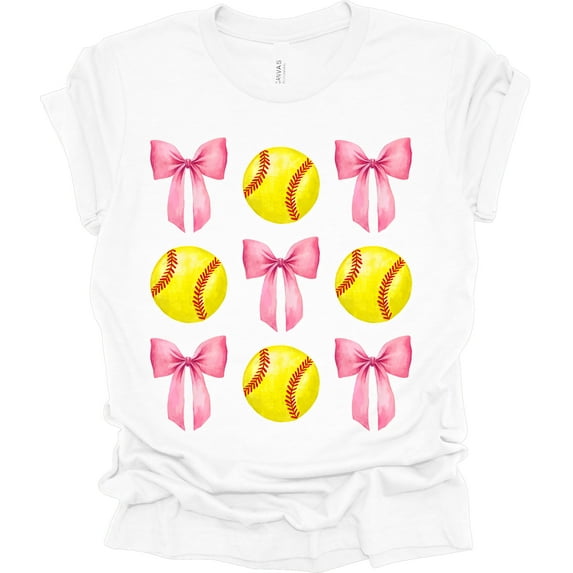 Trenz Shirt Company Coquette Softball and Bows Womens Short Sleeve T-shirt-White-4X-Large