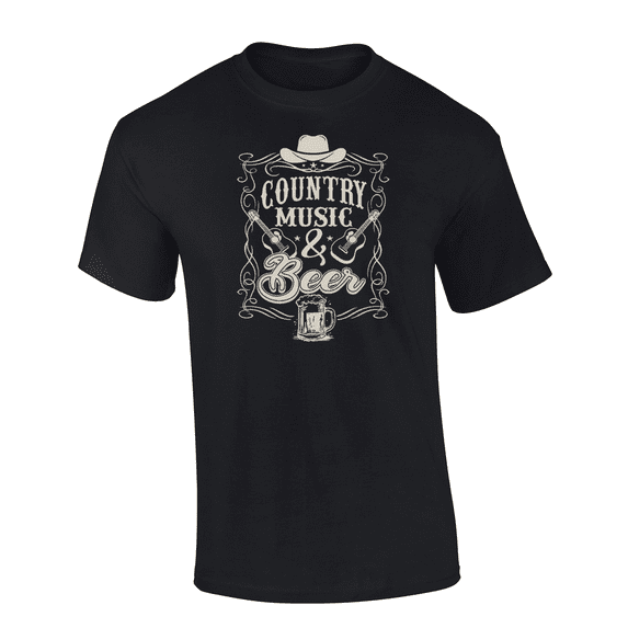 Trenz Shirt Company Country Music & Beer Mens Short-Sleeve T-Shirt-Black-large