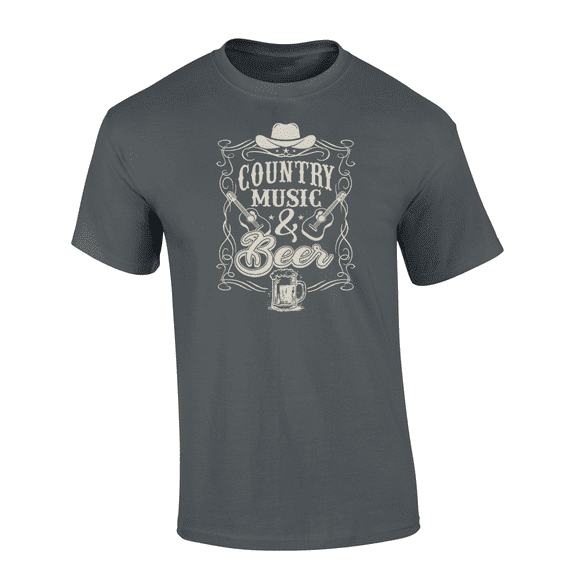 Trenz Shirt Company Country Music & Beer Mens Short-Sleeve T-Shirt-Charcoal-medium