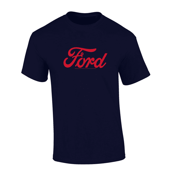 Trenz Shirt Company Cursive Ford Graphic Short-Sleeve Mens T-Shirt - Red Design-Navy-small