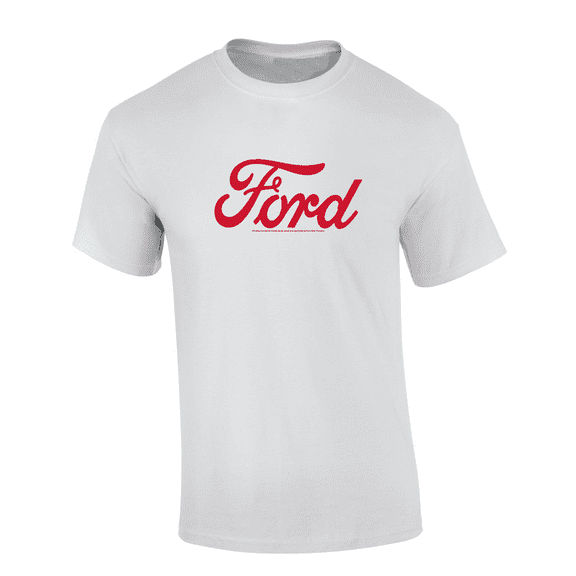 Trenz Shirt Company Cursive Ford Graphic Short-Sleeve Mens T-Shirt - Red Design-White-small