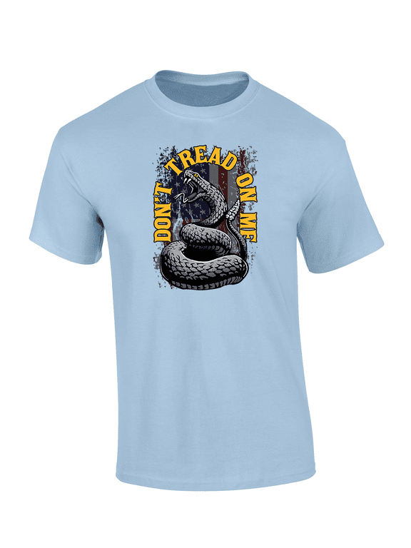 Don't Tread On Me Tattered American Gadsden flag Short Sleeve Mens Graphic T-Shirt-Light Blue-5xl