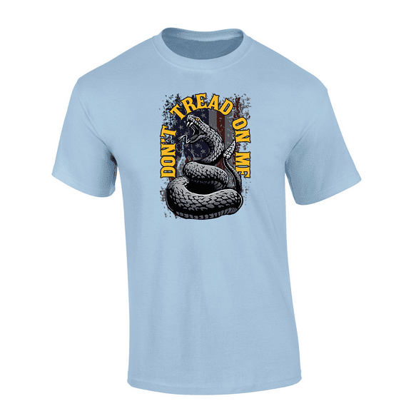 Trenz Shirt Company Don't Tread On Me Tattered American Gadsden flag Short Sleeve Mens Graphic T-Shirt-Light Blue-xl