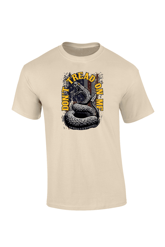 Don't Tread On Me Tattered American Gadsden flag Short Sleeve Mens Graphic T-Shirt-Sand-xl