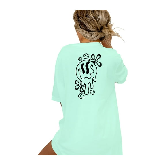 Trenz Shirt Company Drippy Smile Ladies Short Sleeve T-Shirt-Mint-Large