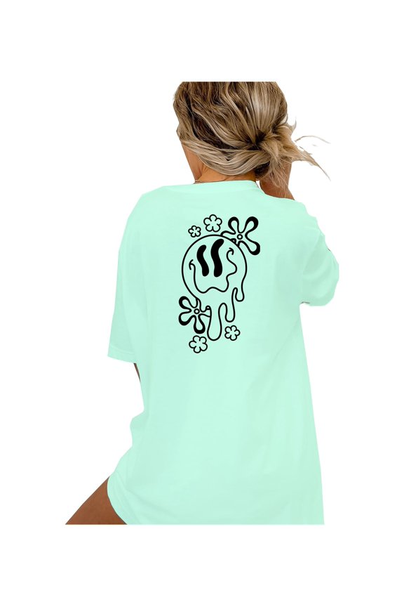 Drippy Smile Ladies Short Sleeve T-Shirt-Mint-XXL