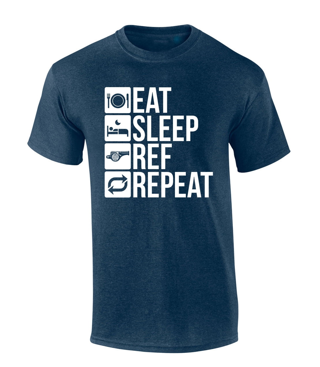 Trenz Shirt Company Eat Sleep Ref Repeat Funny IAABO Basketball Short Sleeve T-Shirt-Heather Navy-6XL