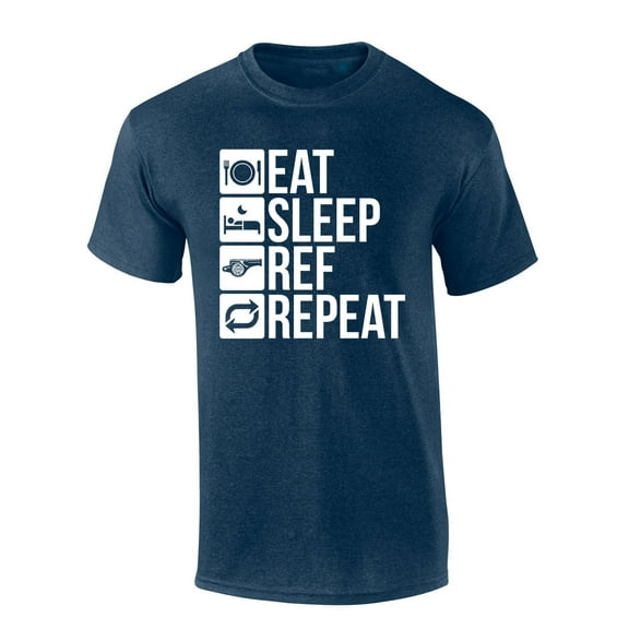 Trenz Shirt Company Eat Sleep Ref Repeat Funny IAABO Basketball Short Sleeve T-Shirt-Heather Navy-Small