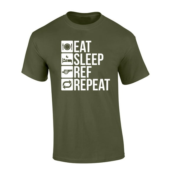 Trenz Shirt Company Eat Sleep Ref Repeat Funny IAABO Basketball Short Sleeve T-Shirt-Military-XL