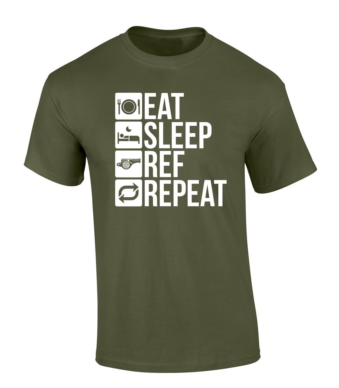 Trenz Shirt Company Eat Sleep Ref Repeat Funny IAABO Basketball Short Sleeve T-Shirt-Military-XXL