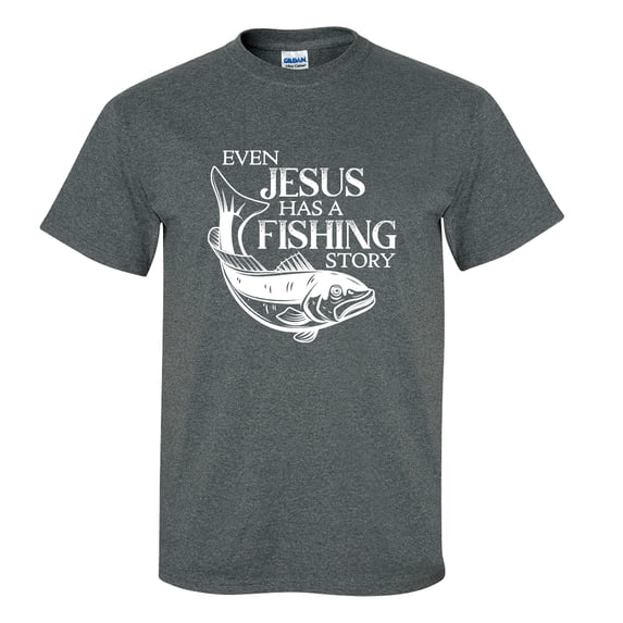 Trenz Shirt Company Even Jesus Has A Fishing Story Unisex Short Sleeve T-shirt-Dark Heather-xxxl