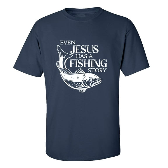 Trenz Shirt Company Even Jesus Has A Fishing Story Unisex Short Sleeve T-shirt-Navy-xxxl