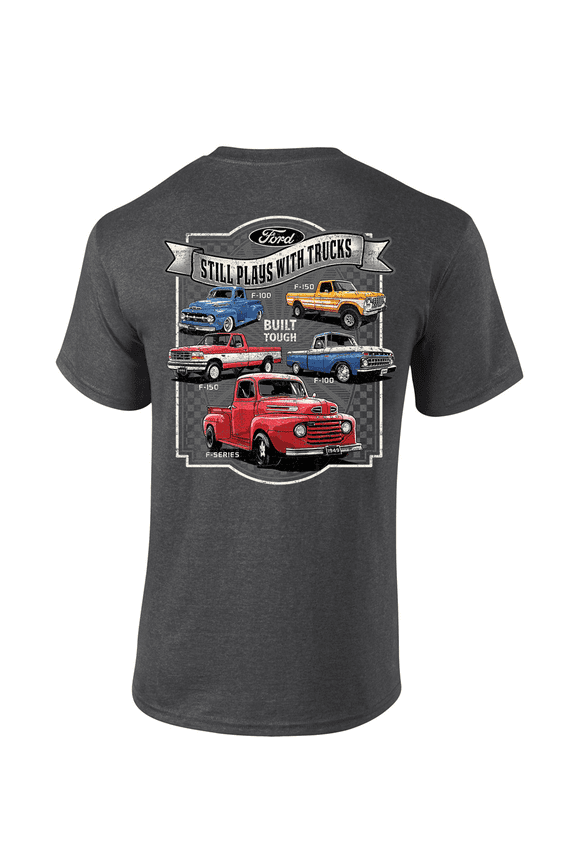 F-100, F-150, F-Series Built Tough Still Plays With Trucks Graphic Short-Sleeve Mens T-Shirt-Heather Grey-xl