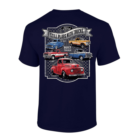 Trenz Shirt Company F-100, F-150, F-Series Built Tough Still Plays With Trucks Graphic Short-Sleeve Mens T-Shirt-Navy-xl